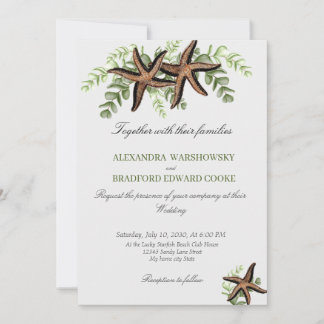 Elegant Eucalyptus en Starfish Wedding Invitation