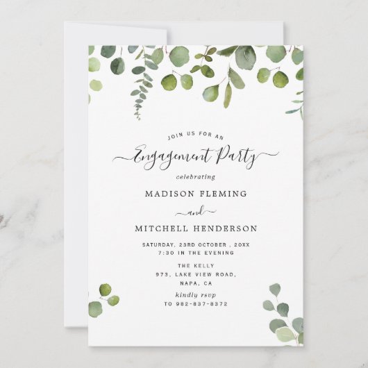 Elegant Eucalyptus Engagement Party Kaart (Voorkant)