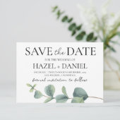 Elégant Eucalyptus Enregistrer la carte Mariage Da (Debout devant)