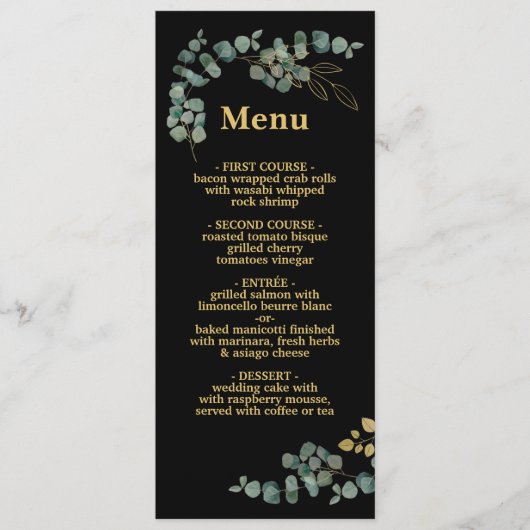 Elégant Eucalyptus Feuille Faux Gold Mariage Menu (Devant)