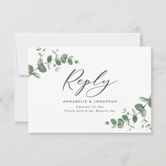 Elégant Eucalyptus Feuille mariage vert RSVP (Devant)