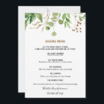 Elégant Eucalyptus Feuilles de verdure Menu de bai<br><div class="desc">Cet élégant menu de baisers en feuilles d'eucalyptus est parfait pour une réception de mariage tropicale. Le design présente artistiquement peint à la main de beaux feuilles vert eucalyptus arrangés en formes géométriques,  inspirant la beauté naturelle.</div>