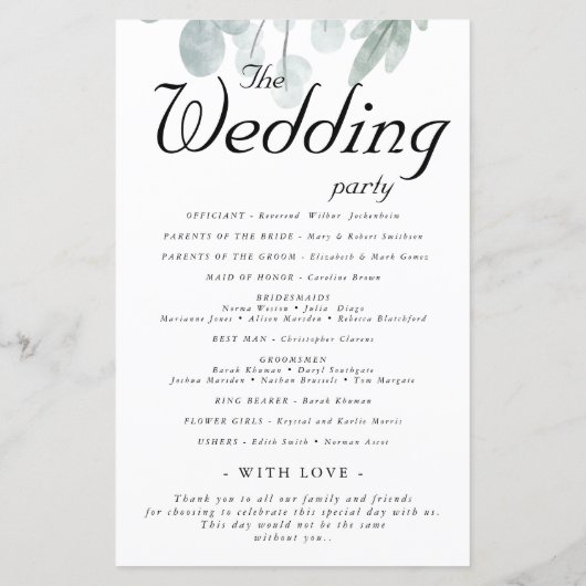 Elegant Eucalyptus Floral Wedding Ceremony Program (Achterkant)
