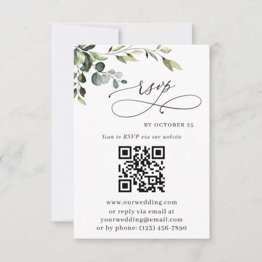 Elegant Eucalyptus Floral Wedding QR Code RSVP Kaartje (Voorkant)