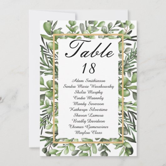Elegant Eucalyptus Foliage Greenerage Table Number Aankondiging (Voorkant)