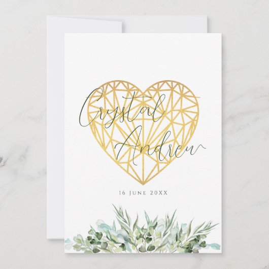 Elegant Eucalyptus Foliage Hart Formele Bruiloft Kaart (Voorkant)