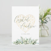 Elegant Eucalyptus Foliage Hart Formele Bruiloft Kaart (Staand voorkant)