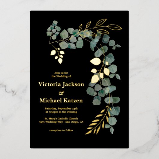 Elegant Eucalyptus Folie Uitnodiging (Voorkant)