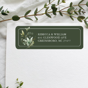 Elegant Eucalyptus gebladerte bruiloft retour adre Etiket