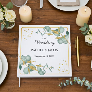 Elegant Eucalyptus Gold Glitter Greenery Wedding Gastenboek