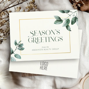 Elegant Eucalyptus Gold Lijst Business Logo Feestdagenkaart