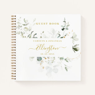 Elégant Eucalyptus Gold Script Photo Livre d'or