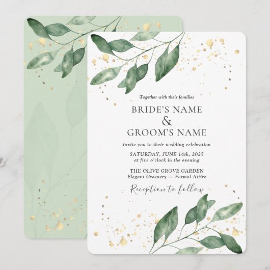 Elegant Eucalyptus Gold Wedding Invitation (Devant / Derrière)