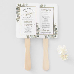 Elegant Eucalyptus & Golden Pine Wedding Program Handwaaier