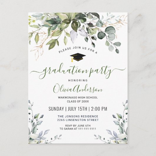 Elégant Eucalyptus Graduation Party Invitation (Devant)