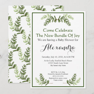 Elégant Eucalyptus Green Baby shower invitation