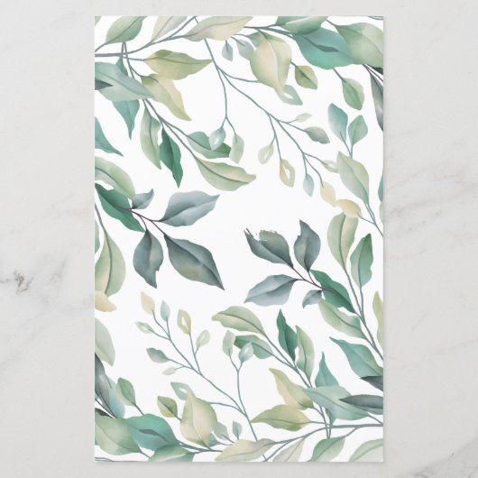 Elégant Eucalyptus Green Gold Mariage Menu (Dos)