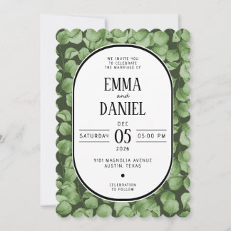 Elegant Eucalyptus Green Leaves Wedding Invitation