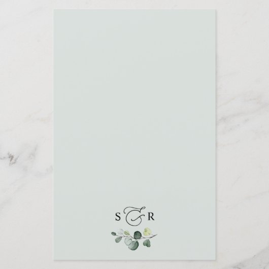 Elégant Eucalyptus Green Menu Mariage simple (Dos)