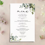 Elégant Eucalyptus Green Menu Mariage simple<br><div class="desc">Conçu pour correspondre à notre collection Boho Greenery mariage,  ce Modèle de menu personnalisable propose des feuilles de verdure à l'aquarelle mélangée avec un serif élégant en noir,  avec un monogramme sur le dos. Éléments correspondants disponibles : https://bit.ly/3a3h3fv</div>