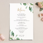 Elégant Eucalyptus Green Menu Mariage simple<br><div class="desc">Conçu pour correspondre à notre collection Moody Greenery mariage,  ce Modèle de menu personnalisable dispose d'un cadre géométrique doré accentué de branches de verdure d'eucalyptus aquarelle,  avec du texte doré et gris. Pour effectuer des modifications avancées,  sélectionnez l'option "Cliquez pour customiser plus loin" sous Personnaliser ce modèle.</div>