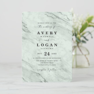 Elegant Eucalyptus Green Metallic marmer Wedding Kaart