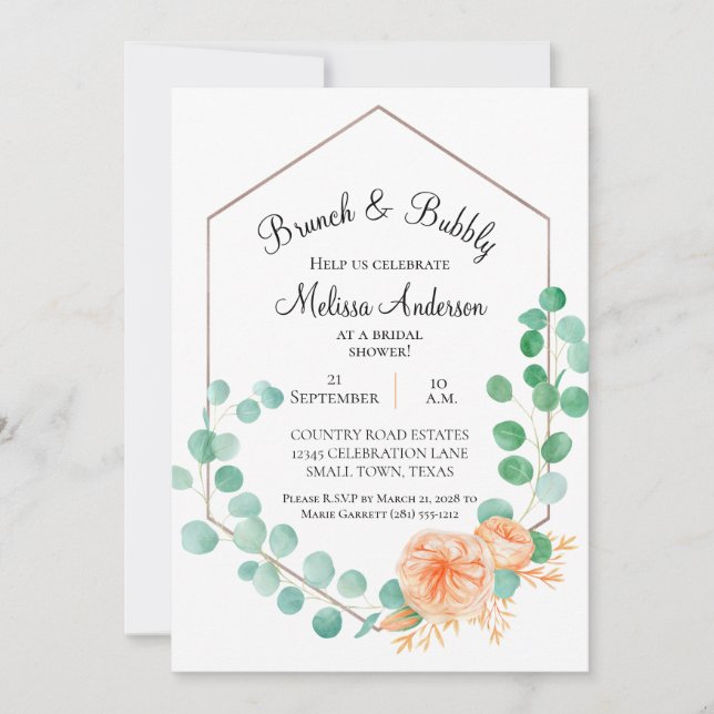 Elegant Eucalyptus Green Peach Bridal Brunch (Voorkant)