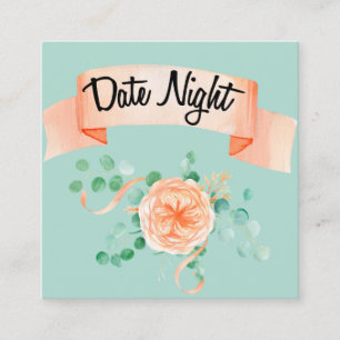 Elegant Eucalyptus Green Peach Date Night Kaart Vierkante Visitekaartje