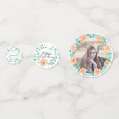 Elegant Eucalyptus Green Peach Floral Confetti (Voorkanten)