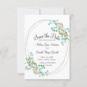 Elegant Eucalyptus Green Peach Floral Save The Date
