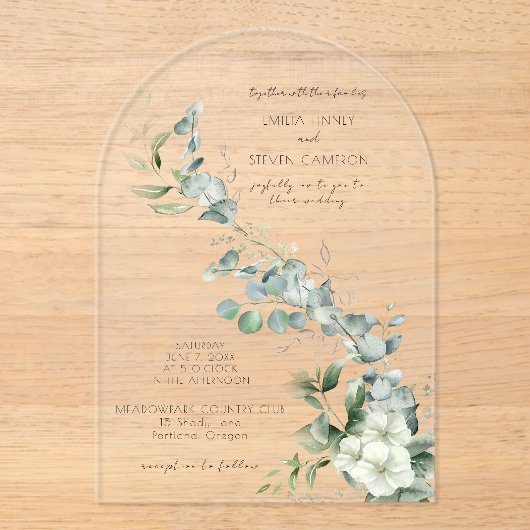 Elegant Eucalyptus Greenery Acryl Uitnodigingen (Voorkant)