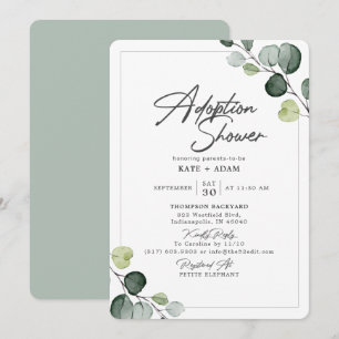 Elegant Eucalyptus Greenery Adoption Baby shower Kaart