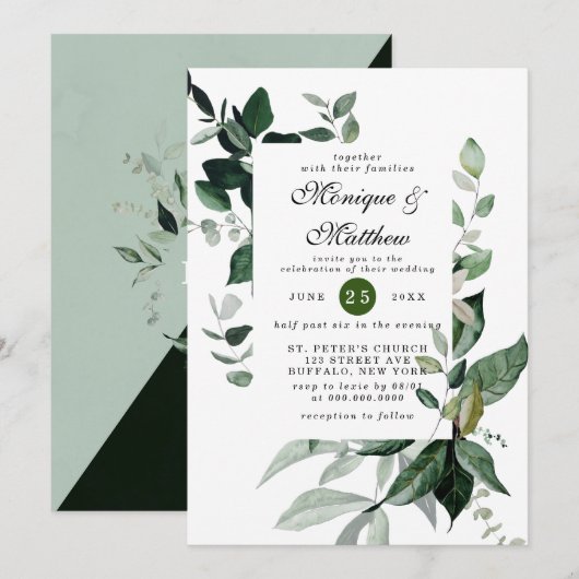 Elegant Eucalyptus Greenery Airy Rustic Wedding Kaart (Voorkant / Achterkant)