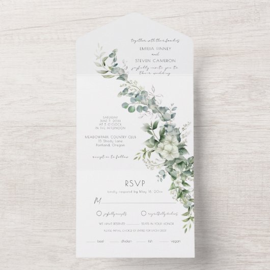 Elegant Eucalyptus Greenery All In One Uitnodiging (Binnen)