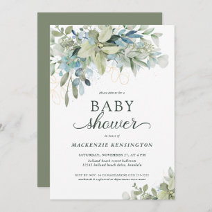Elegant Eucalyptus Greenery Baby shower Kaart