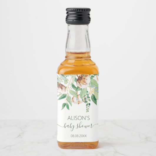 Elegant Eucalyptus Greenery Baby shower Mini Likeurfles Etiket (Voorkant)
