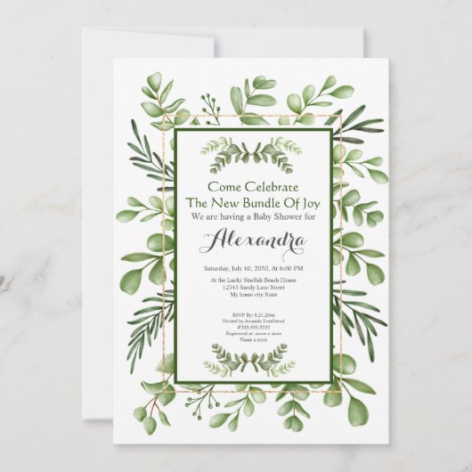 Elegant Eucalyptus Greenery Baby shower suitnodigi (Voorkant)