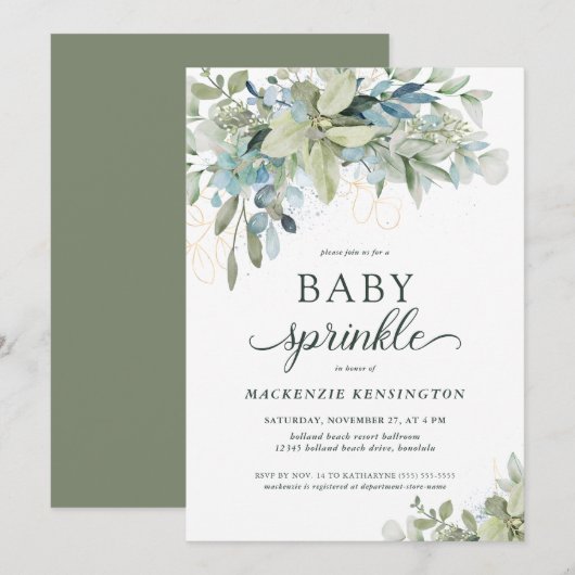 Elegant Eucalyptus Greenery Baby Sprinkle Kaart (Voorkant / Achterkant)