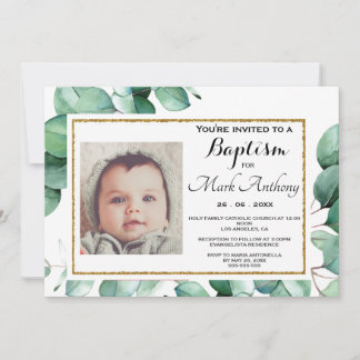 Elegant Eucalyptus Greenery Baptism Invitation Kaart