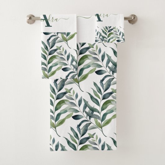 Elegant Eucalyptus Greenery Botanical Towel Set (En situation)