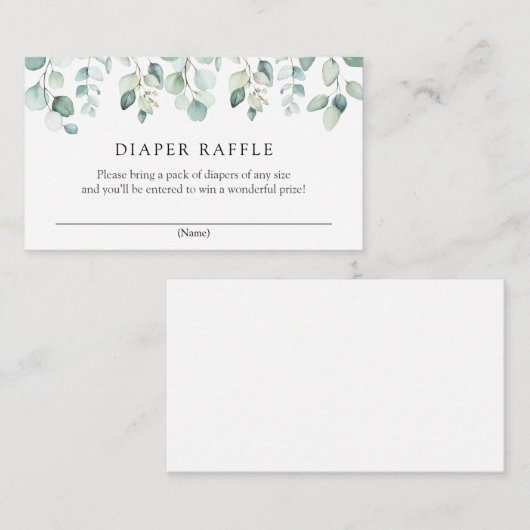 Elegant Eucalyptus Greenery Diaper Raffle Informatiekaartje (Voorkant / Achterkant)