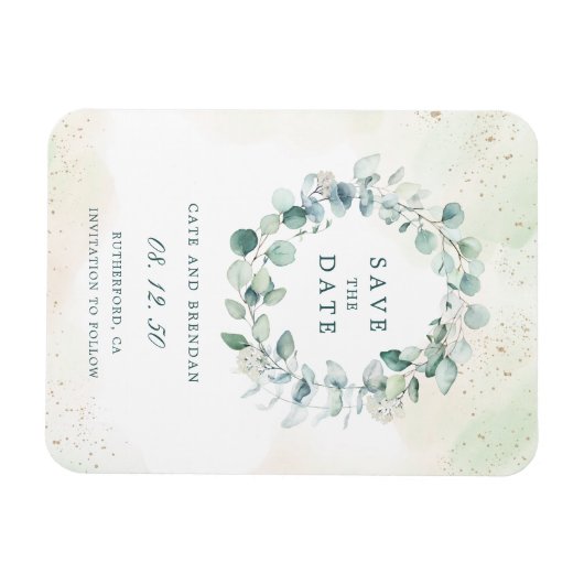 Elegant Eucalyptus Greenery die de datum opslaat Magneet (Horizontaal)