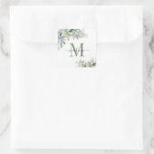 Elegant Eucalyptus Greenery Floral Monogram Vierkante Sticker (Tas)