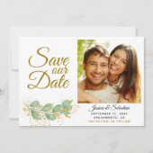 Elegant Eucalyptus Greenery Foto Weddenschap Save The Date (Voorkant)