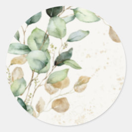Elegant Eucalyptus Greenery & Gold Accents Wedding Ronde Sticker