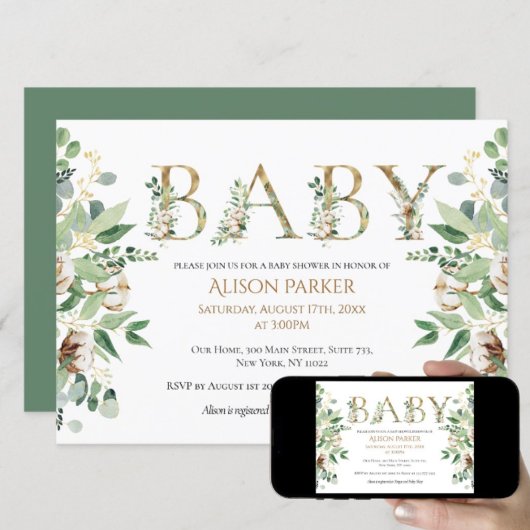 Elegant Eucalyptus Greenery Gold Alphabet Kaart