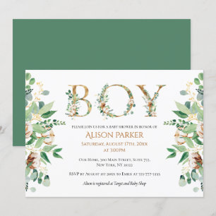 Elegant Eucalyptus Greenery Gold Baby Shower Kaart