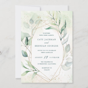 Elegant Eucalyptus Greenery Gold Geometric Wedding Kaart