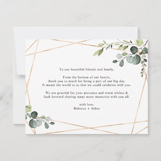 Elegant Eucalyptus Greenery Gold Hartelijk dank Bedankkaart (Achterkant)