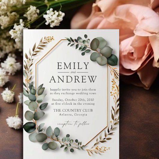 Elegant Eucalyptus Greenery Gold Lijst Wedding Kaart